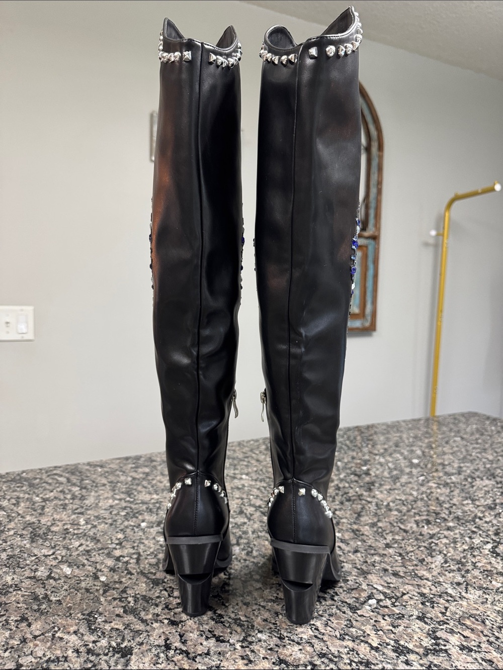 Azalea Wang Over-the-Knee Boots Blue Peacock design and Stud Details NEW 6 - Picture 14 of 17
